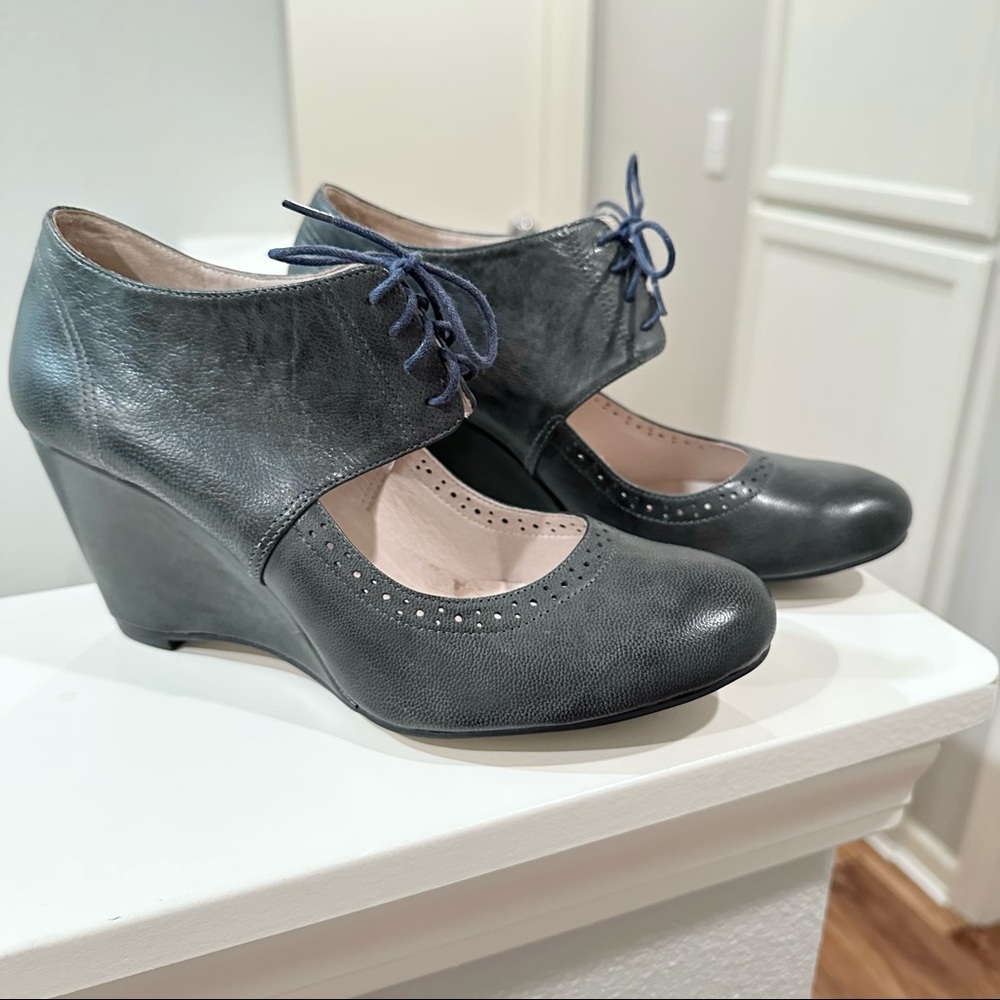 ALL BLACK Dusty Blue Mary Jane Wedge Heels 41